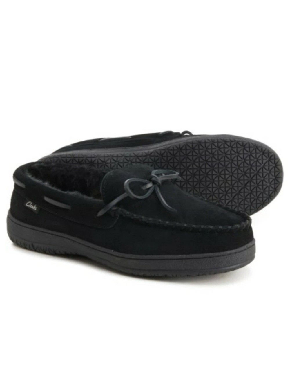 Clarks Men’s Black Suede Moccasin Slip-On with Bow